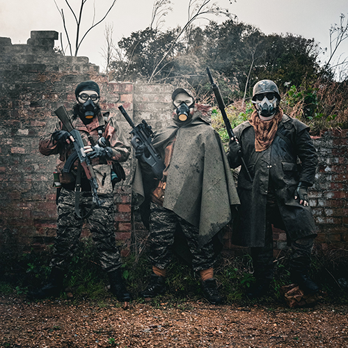 Stalker team moving cautiously through the wasteland